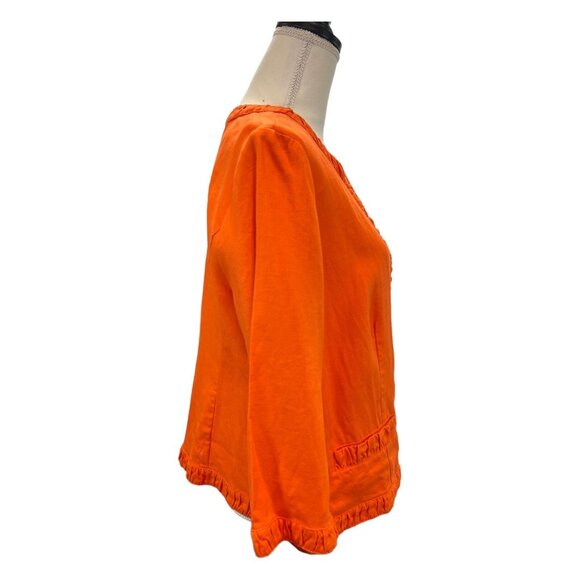 Chicos Jacket Blazer Women  M Orange Linen Ruffle Trim Snap Front Office Career - Picture 4 of 8